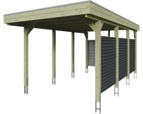 SKAN HOLZ Friesland-Hybride enkele carport inclusief aluminium achter-/zijwand, paalankers 314 x 555 cm drukgeïmpregneerd