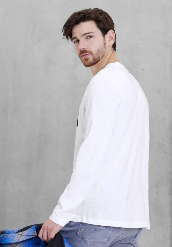 Langarmshirt mit Brustprint - White