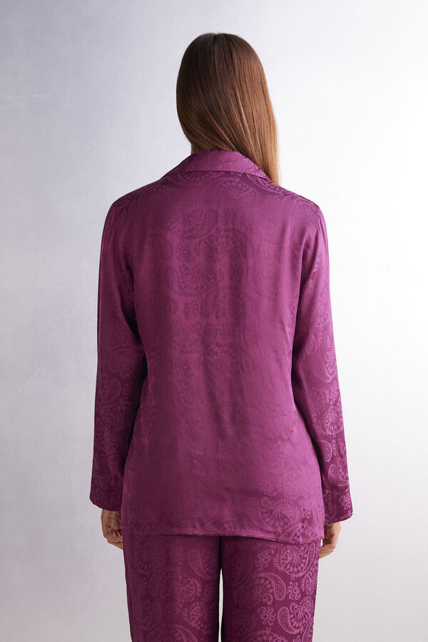 Camiseta de manga comprida em veludo jacquard acetinado com estampa paisley