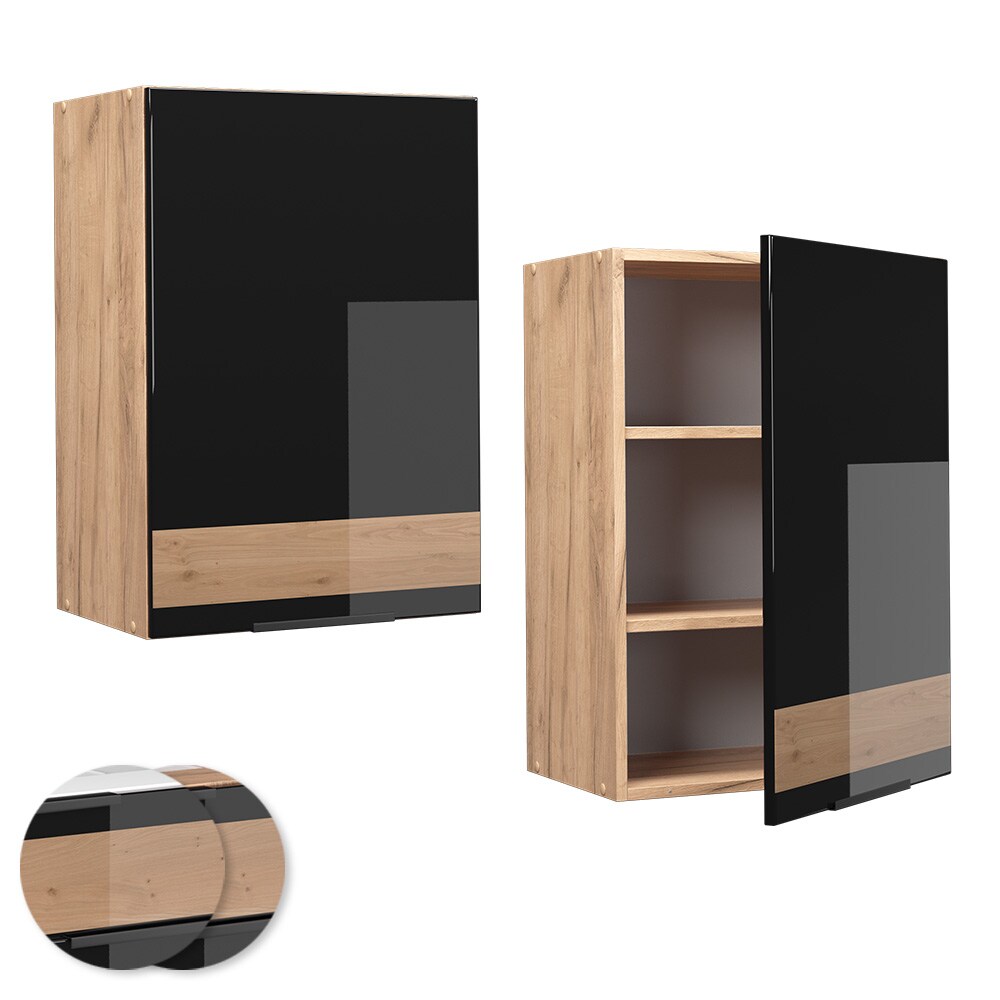 Vicco Hängeschrank Küchenschrank Küchenmöbel Fame-Line Eiche Schwarz 50 cm modern Hochglanz