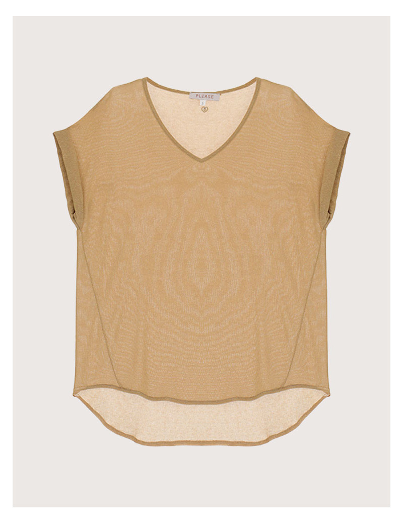 PLEASE TOP MANCHES COURTES VISCOSE DORÉ