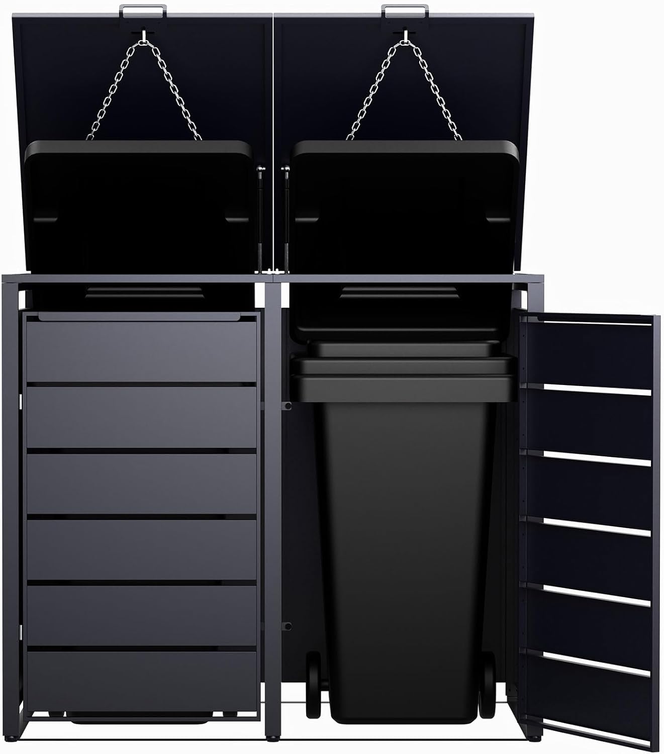2er Mülltonnenbox Metall anthrazit 132x80x116 cm mit Magnettüren