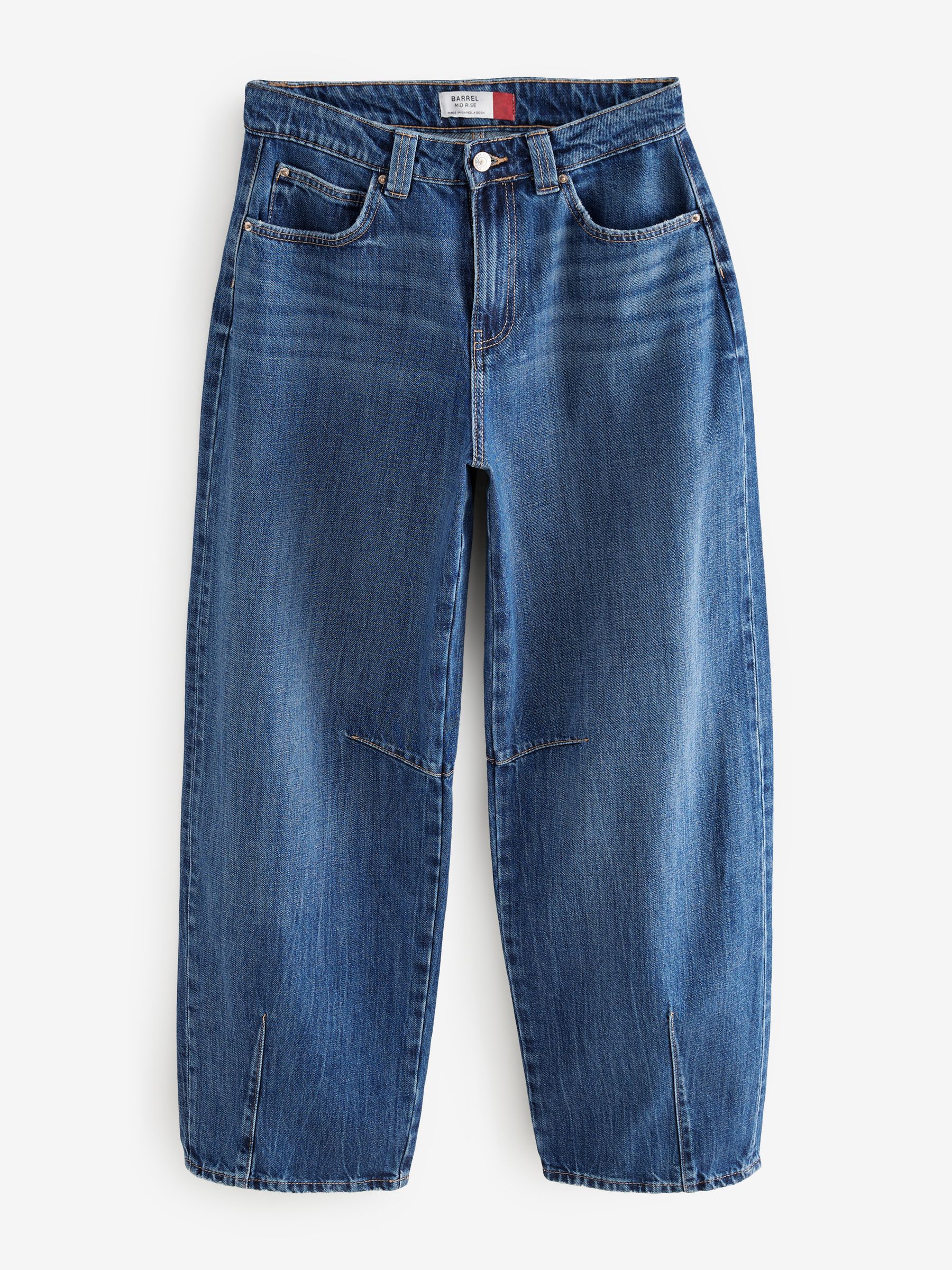 Donkerblauw - Hourglass Barrel Jeans met pijltjes op de knieën 100% Katoen