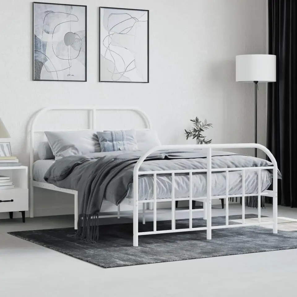 vidaXL - Bed frame met hoofd- en voeteneinde - Wit - Metaal - 120x200 cm