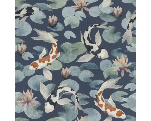Vliesbehang 409444 Kimono Koi blauw en wit