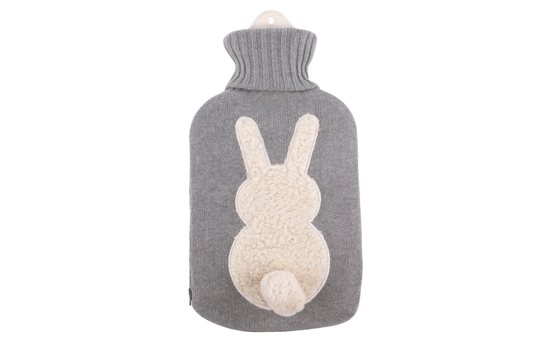 Wärmflasche mit Strickbezug Hase 2 Liter, grau/weissWärmespendende Bettflasche