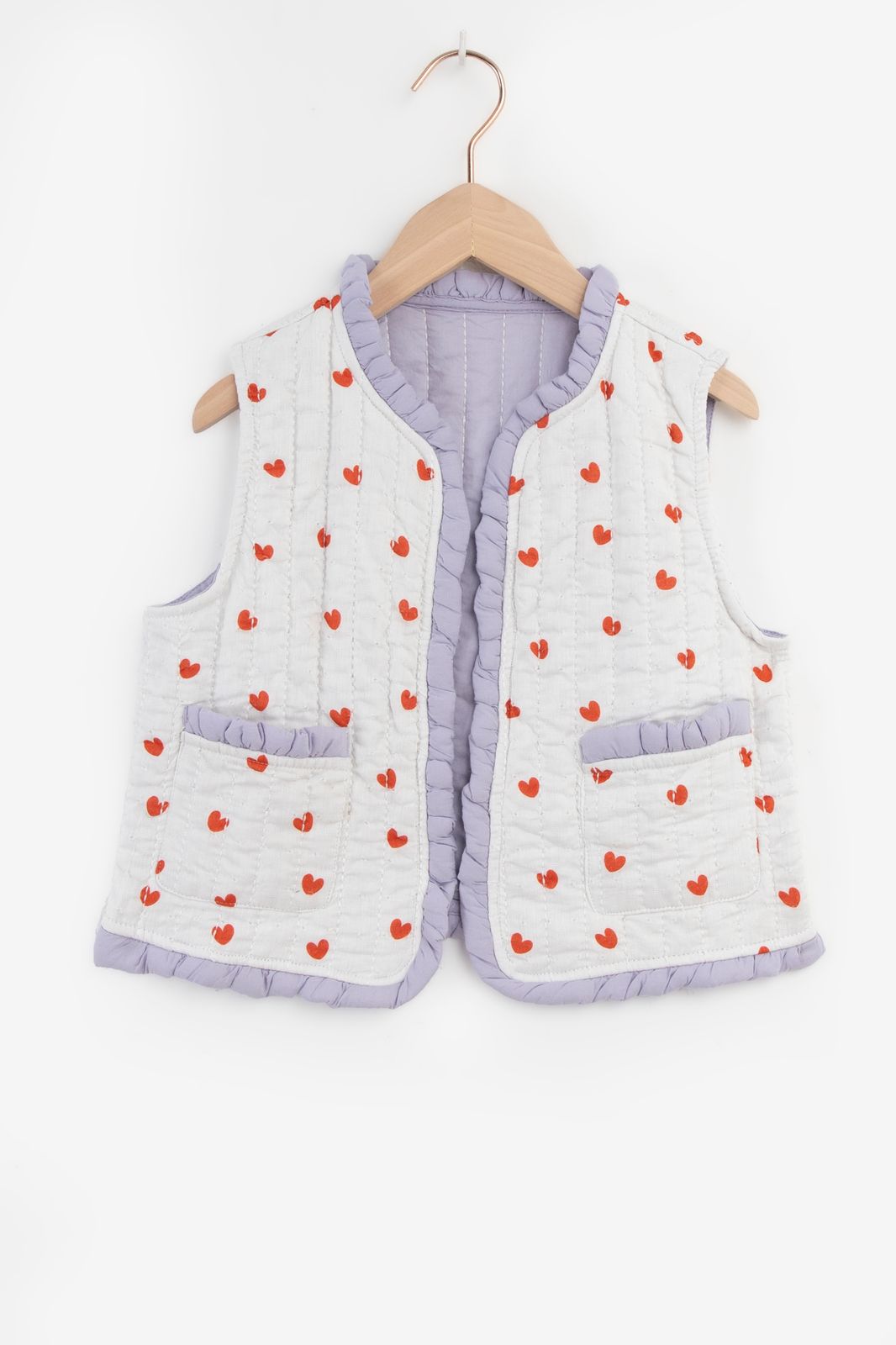 Wit reversible gilet met hartjes en ruffles