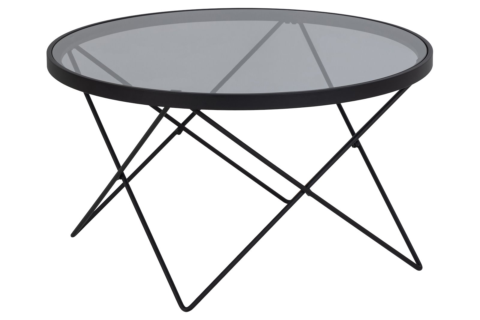 Cuxton rundt sofabord Røkt glass, med sort trådunderstell. Ø80 cm