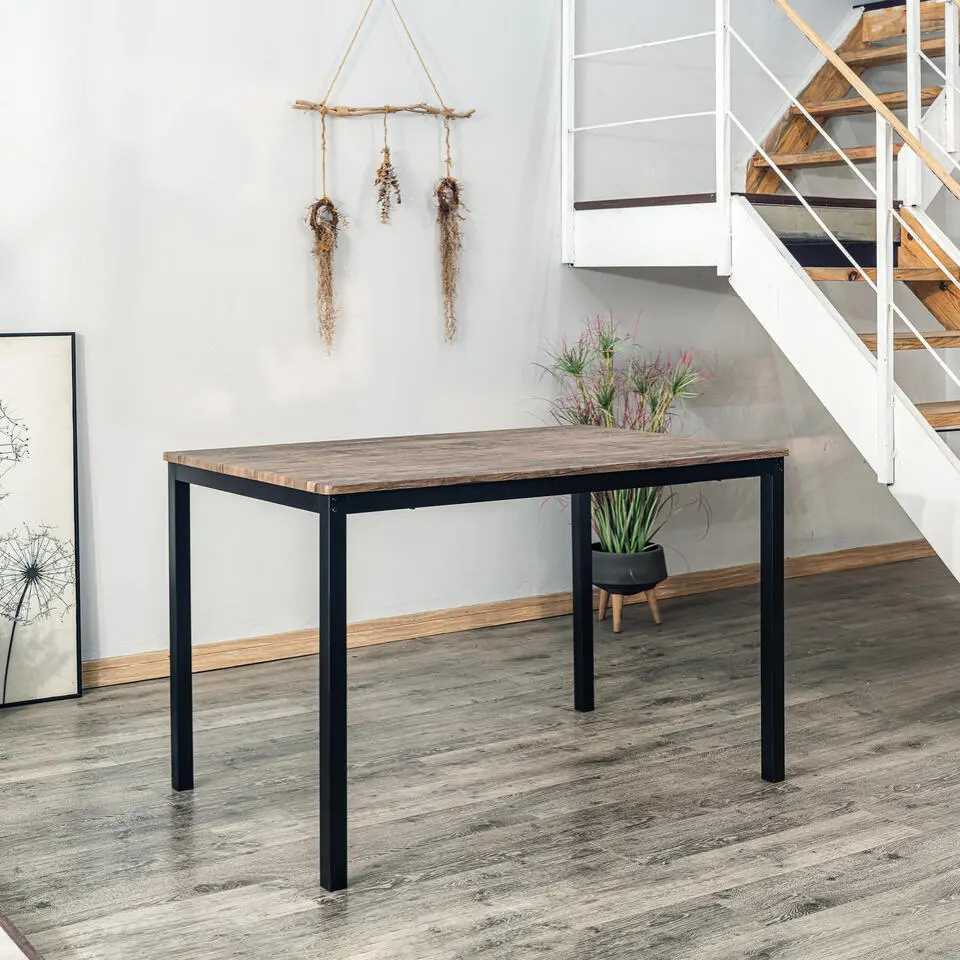 Eettafel voor 4 personen van metaal en grijs hout L120