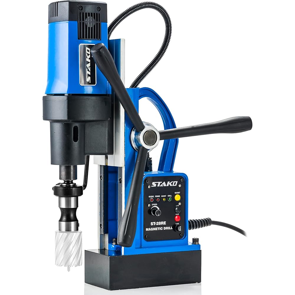 STAKO Perceuse magnétique 1800 W avec mallette ST-28RE Ø max. 80 mm – Force magnétique 16500N – Carotteuse portable pour travail des métaux avec Weldon 19 mm et mandrin 3-16 mm et support fileté M3 : Bricolage