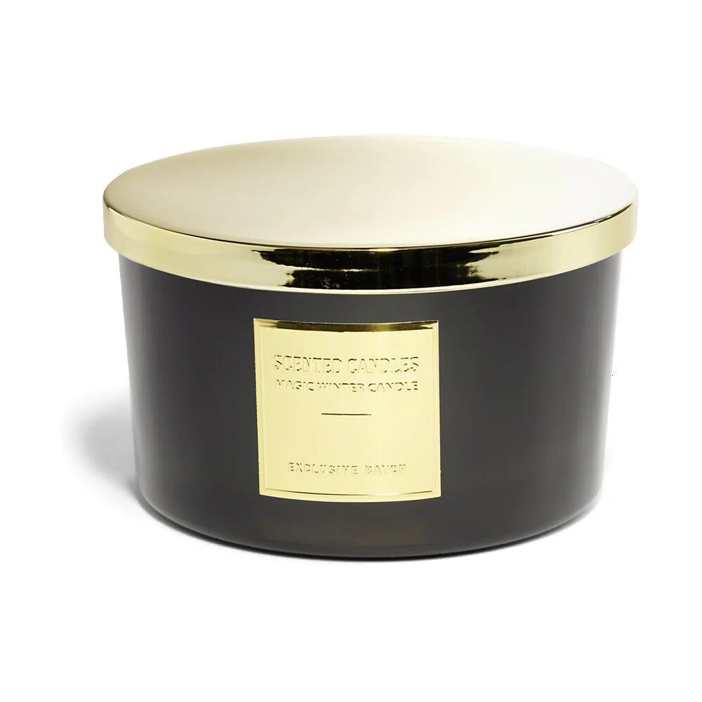 Bougie avec couvercle pot métallisé noir et doré senteur oud 30H