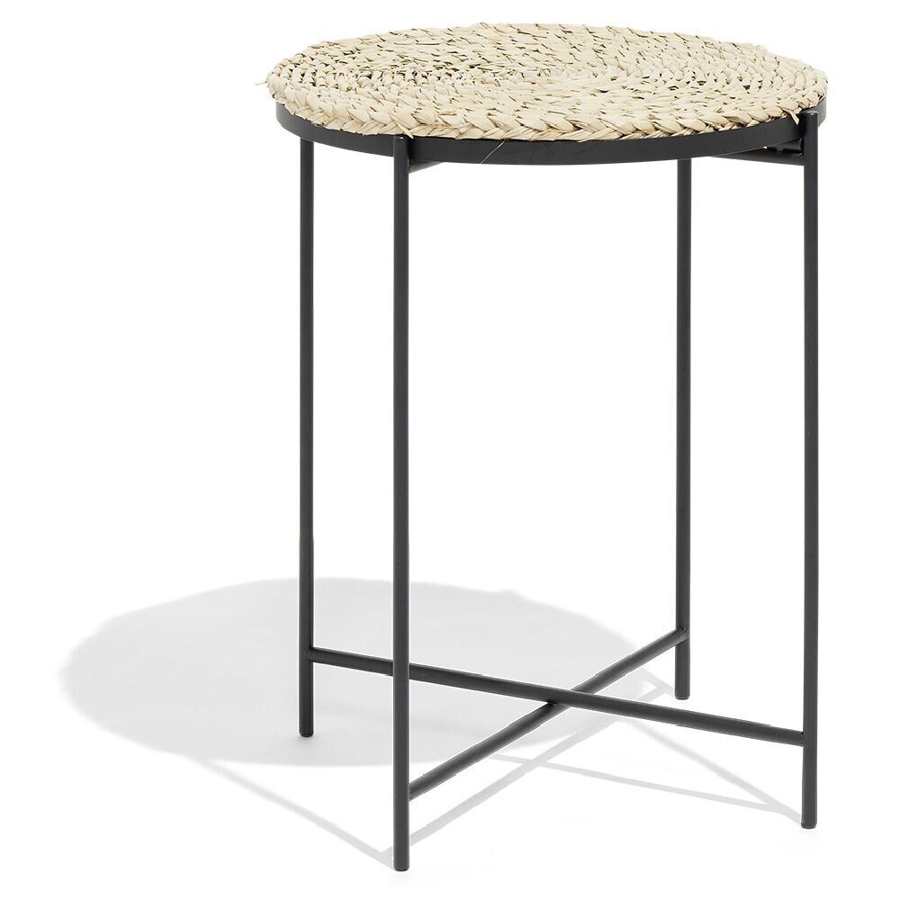 Sellette Ruby acier noir et jonc de mer Ø37xH46,5cm