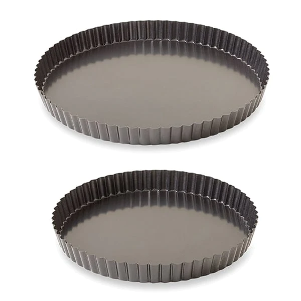 Lot 2 moules à tarte acier revêtu bords cannelés 24,5 et 28 cm Mathon