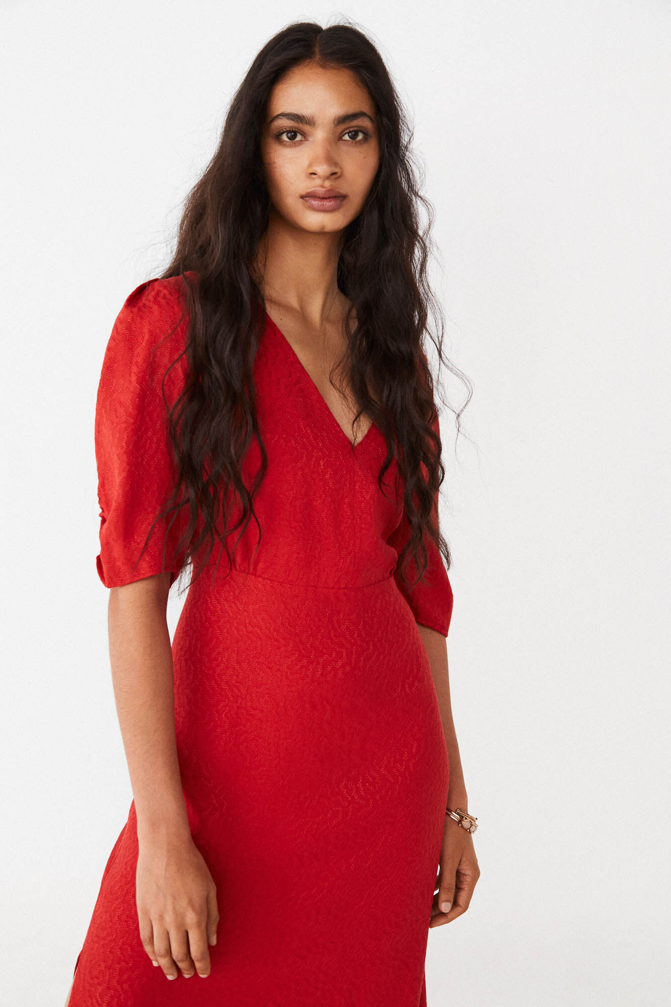 Vestido midi Cala Jacquard - Vermelho