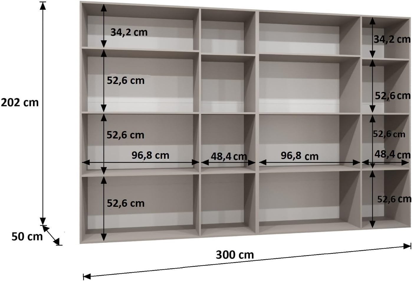 MEBLE KRYSPOL - Kleiderschrank - Drehtürenschrank - Schrank 300 x 202 x 52 cm - Moderner Garderobenschrank Schlafzimmer, Flur, Jugendzimmer - Schwarz, Griff Schwarz - Alicante 1