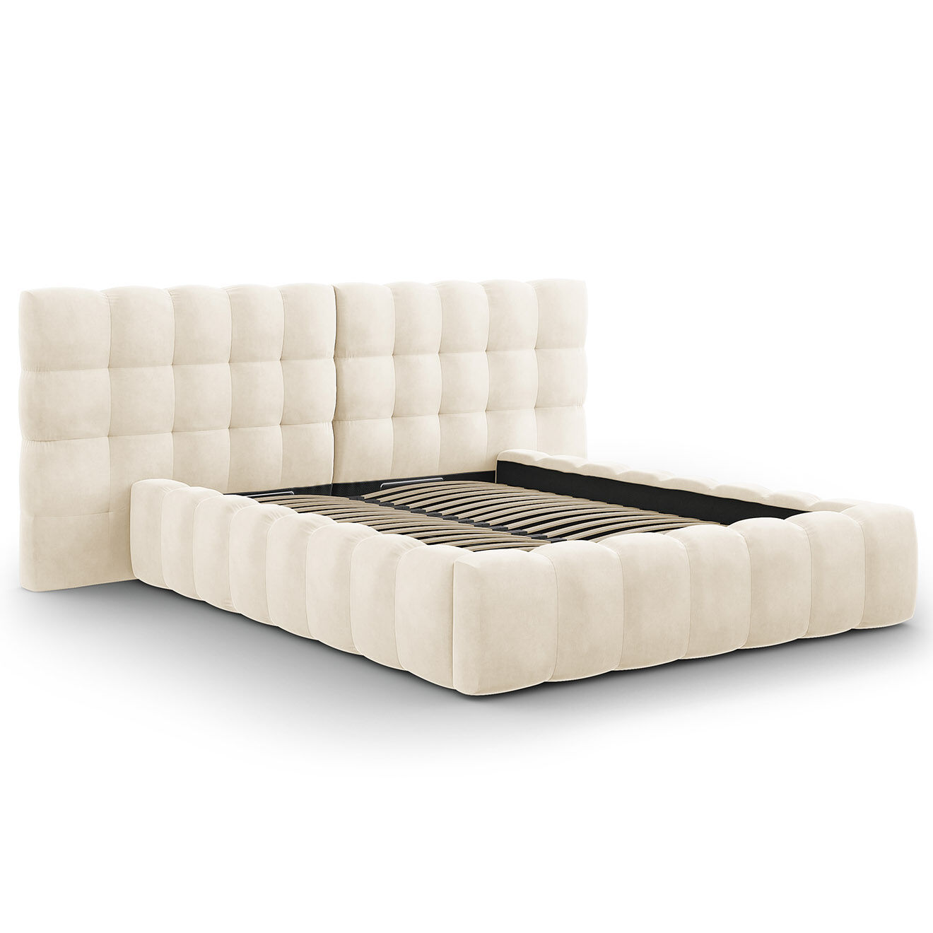 Cosmopolitan Design Lit avec coffre de rangement Bali Velours beige clair - 160x200 cm