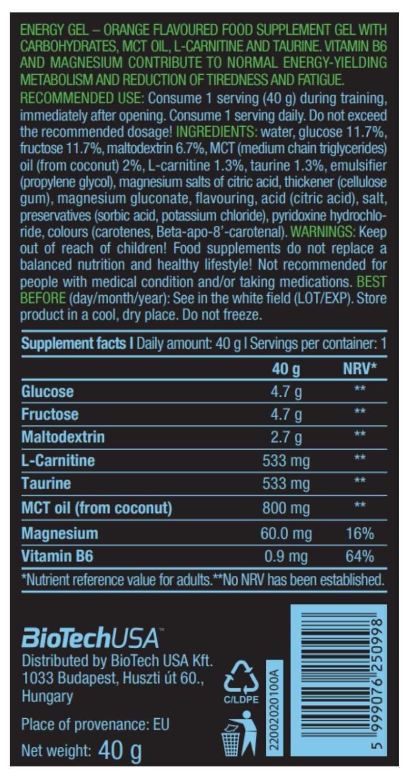 Gel energético Biotech USA 40 g