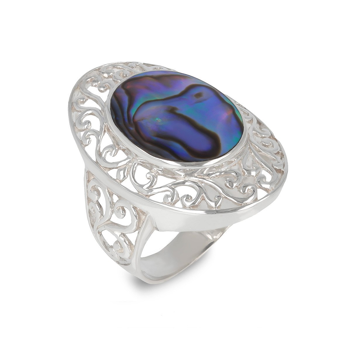 Bague en Argent Massif Stylisé avec Nacre Abalone | Aden Boutique