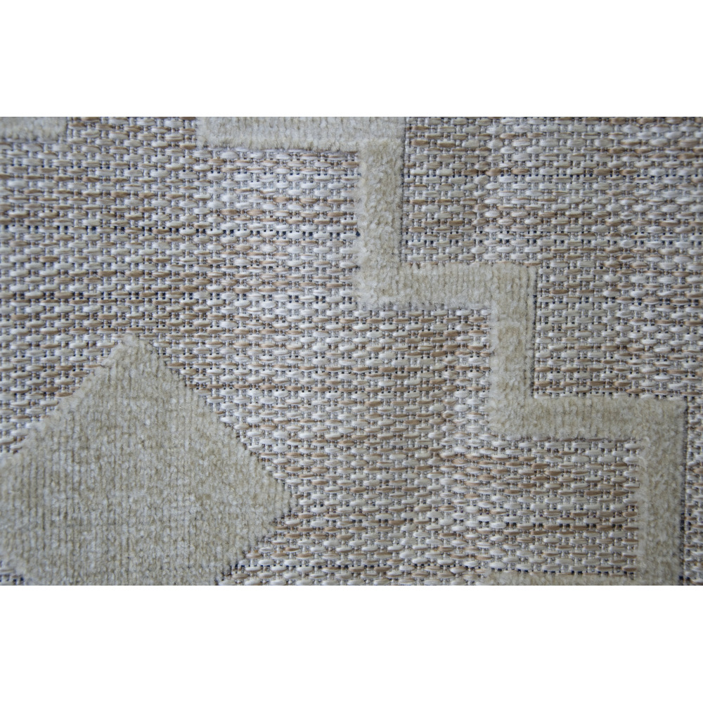 Tapis salon chambre poils ras effet jute motifs ethniques blanc et beige scandinave 100x150cm- décoration- mobilier d'intérieur