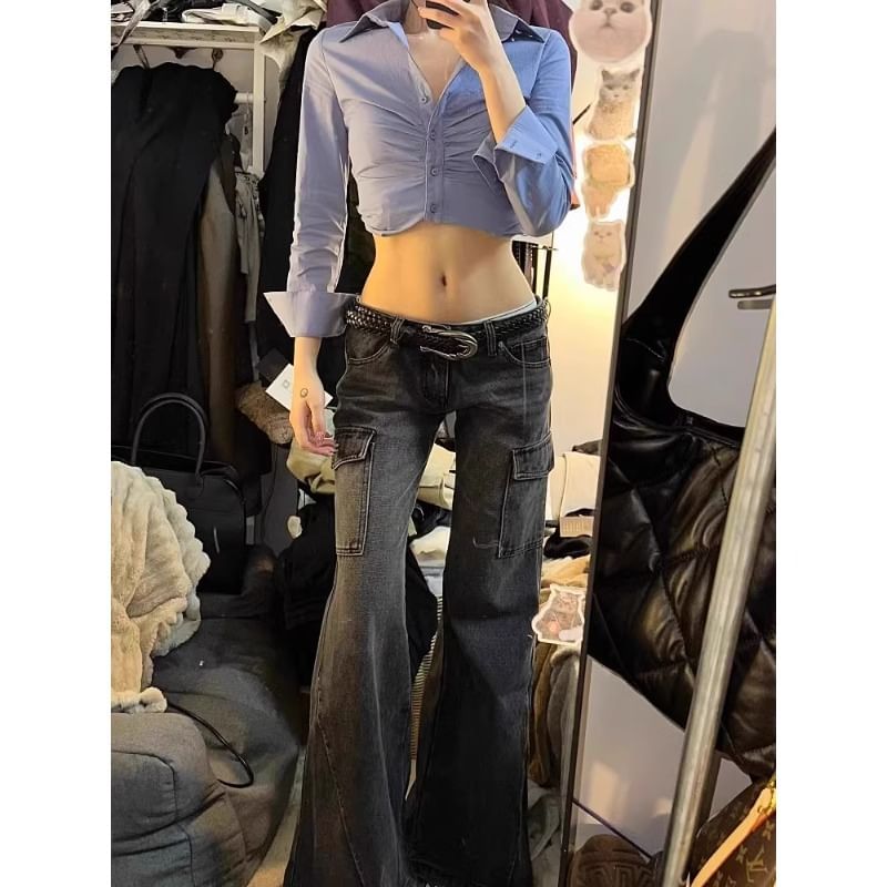 Vhancy - Low Waist Washed Baggy Cargo Jeans
