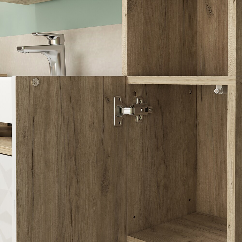 Vicco Hochschrank Badschrank Badezimmermöbel Edge Eiche Weiß modern 30x190 cm Badkommode Badezimmer Schrank Badmöbel 2 Türen 6 Fächer