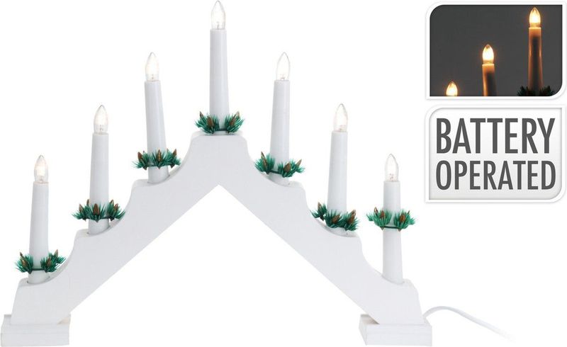 Kaarsenbrug verlichting - wit - hout - 39,5 x 5 x 31 - 7 led lampjes - warm wit - kaarsen verlichting
