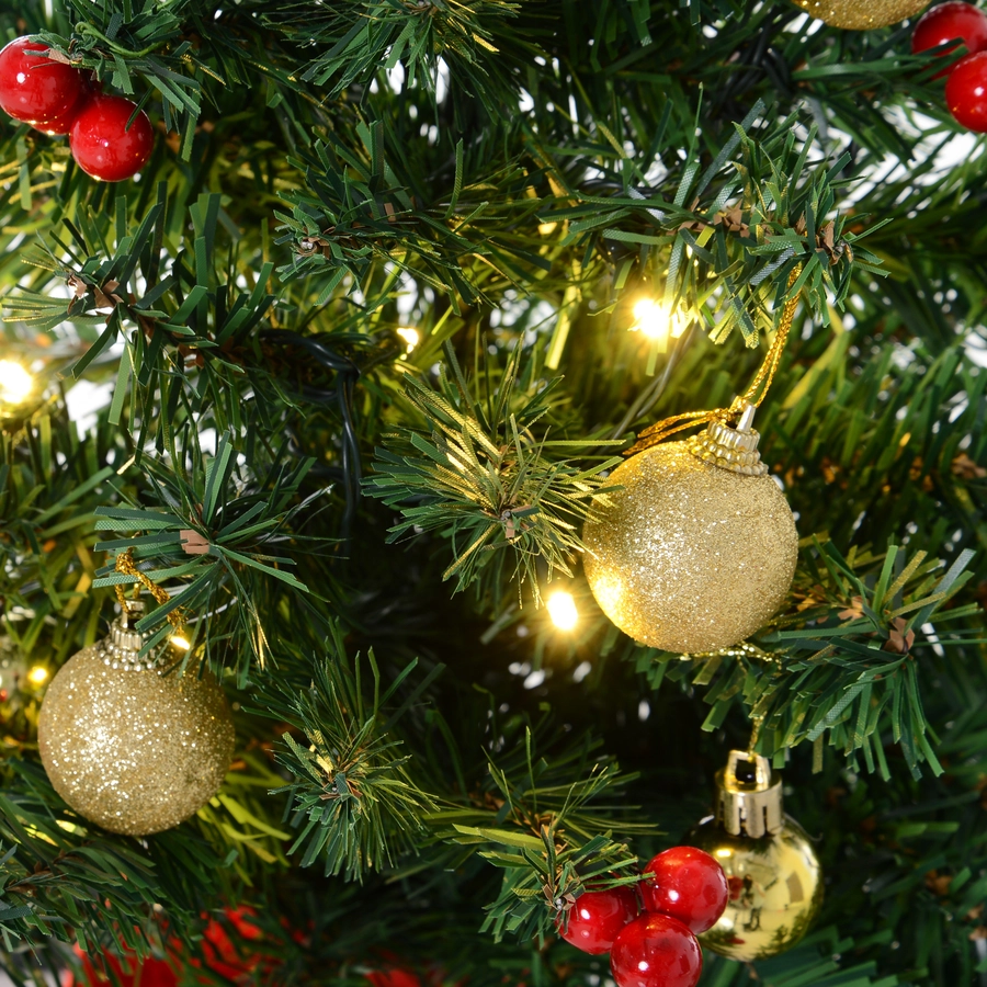 HOMCOM Christbaum mit Stechpalmenbeeren grün, rot, gold