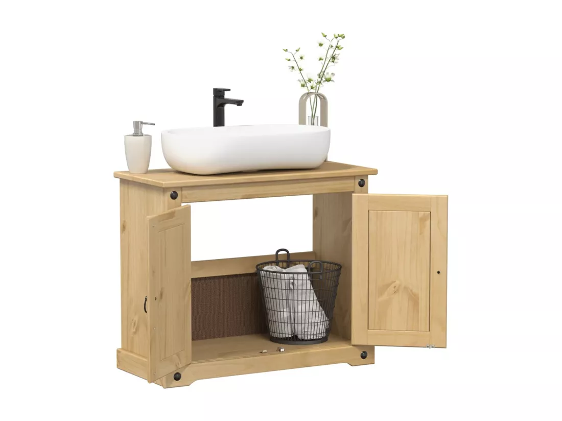 Armoire lavabo de salle de bain Corona bois de pin massif
