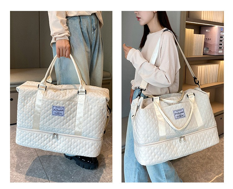 (52x25cm) Stoff Reise Tasche Sporttasche mit Schuhfach   Koffer Lasche - Weiss