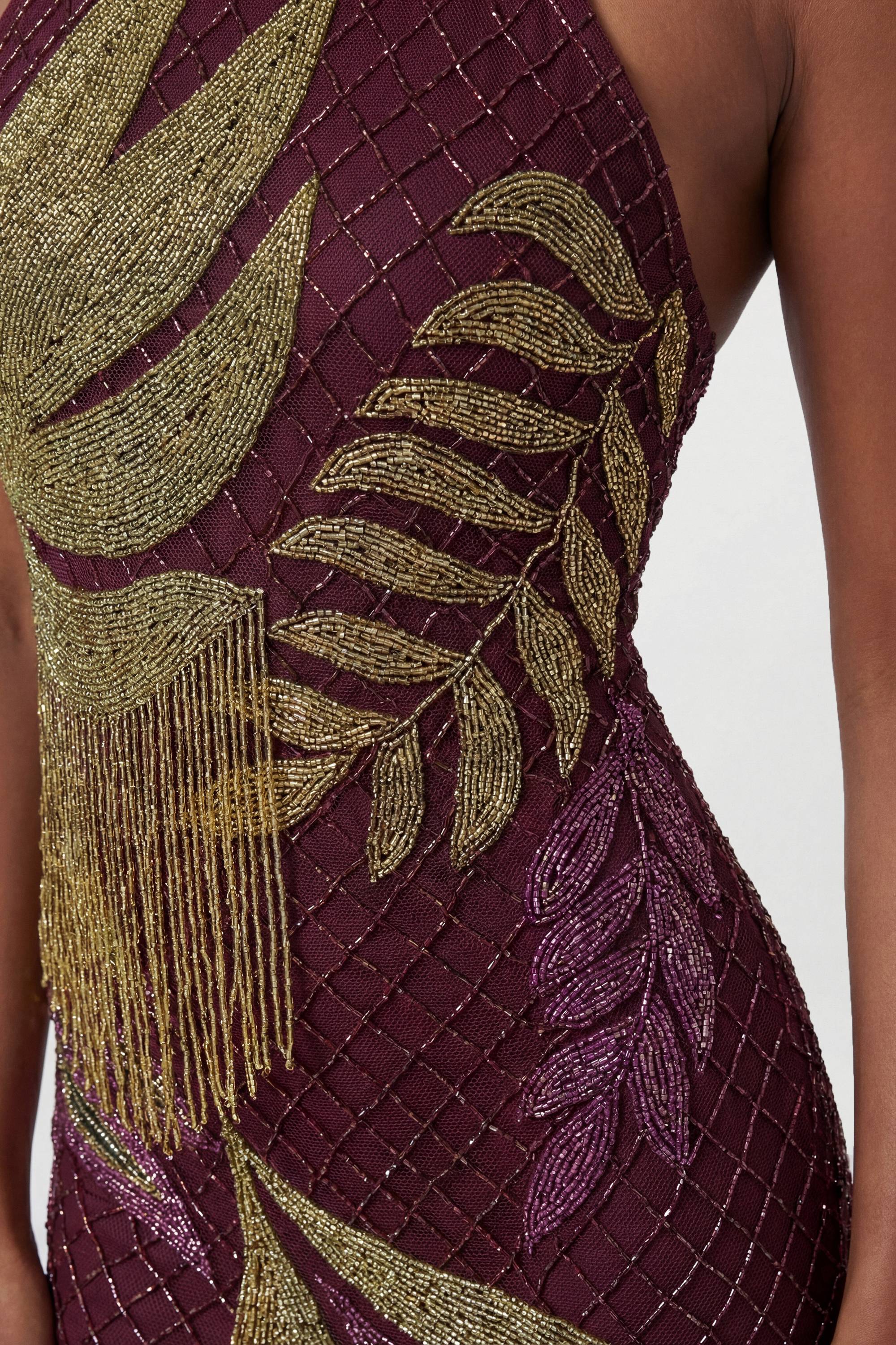KarenMillen Robe Longue Dos Nu À Bretelles Avec Perles Motif Tropical Petite