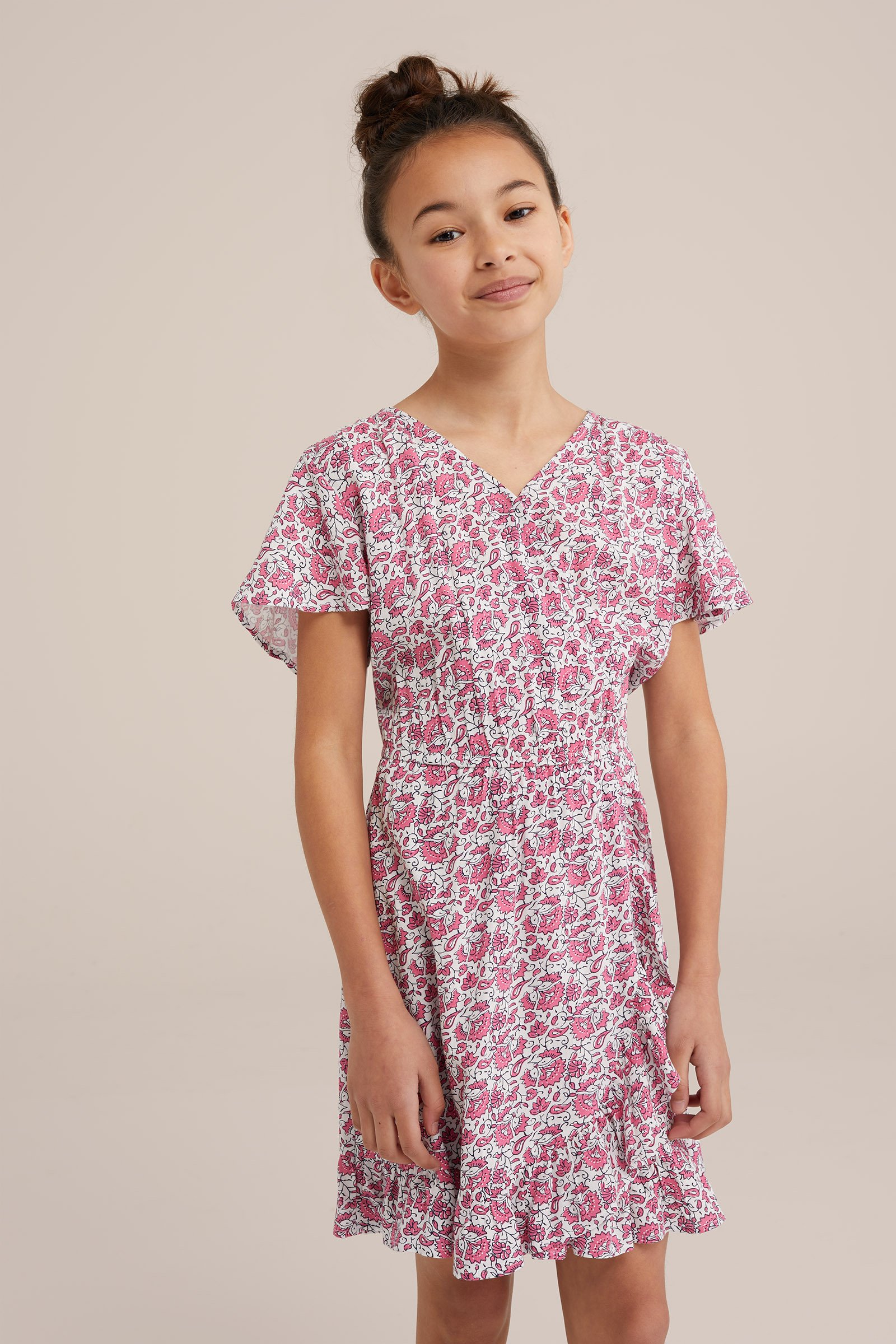 Meisjes jurk met dessin WE Fashion Roze
