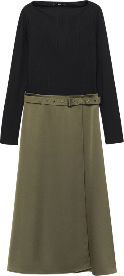MANGO Combined satin effect dress Beige - khaki