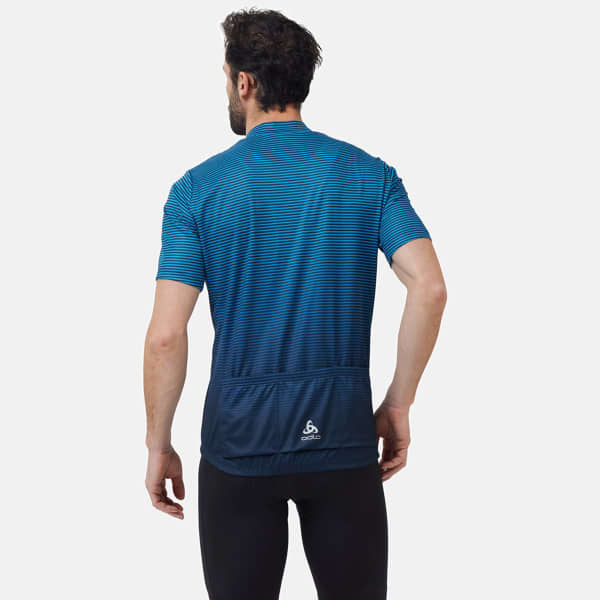 Maillot vélo ODLO ESSENTIAL PRINT STAND-UP COLLAR S/S FZ INDIGO BUNTING/BLUE WING TEAL