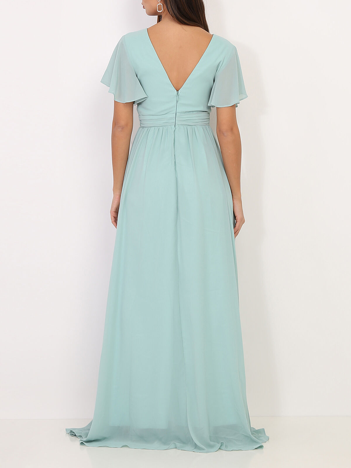Robe longue à manches papillons- Vert clair