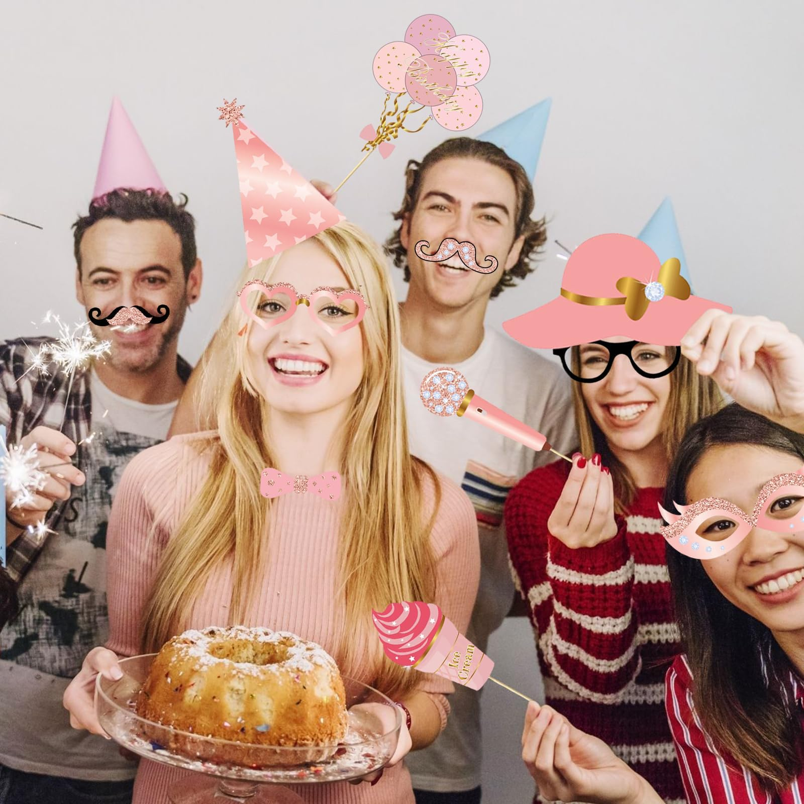 (33er Set) Glitzer Photo Booth Fotorequisiten Happy Birthday Party Foto Accessoires Dekorationen für lustige Bilder - Geburtstag
