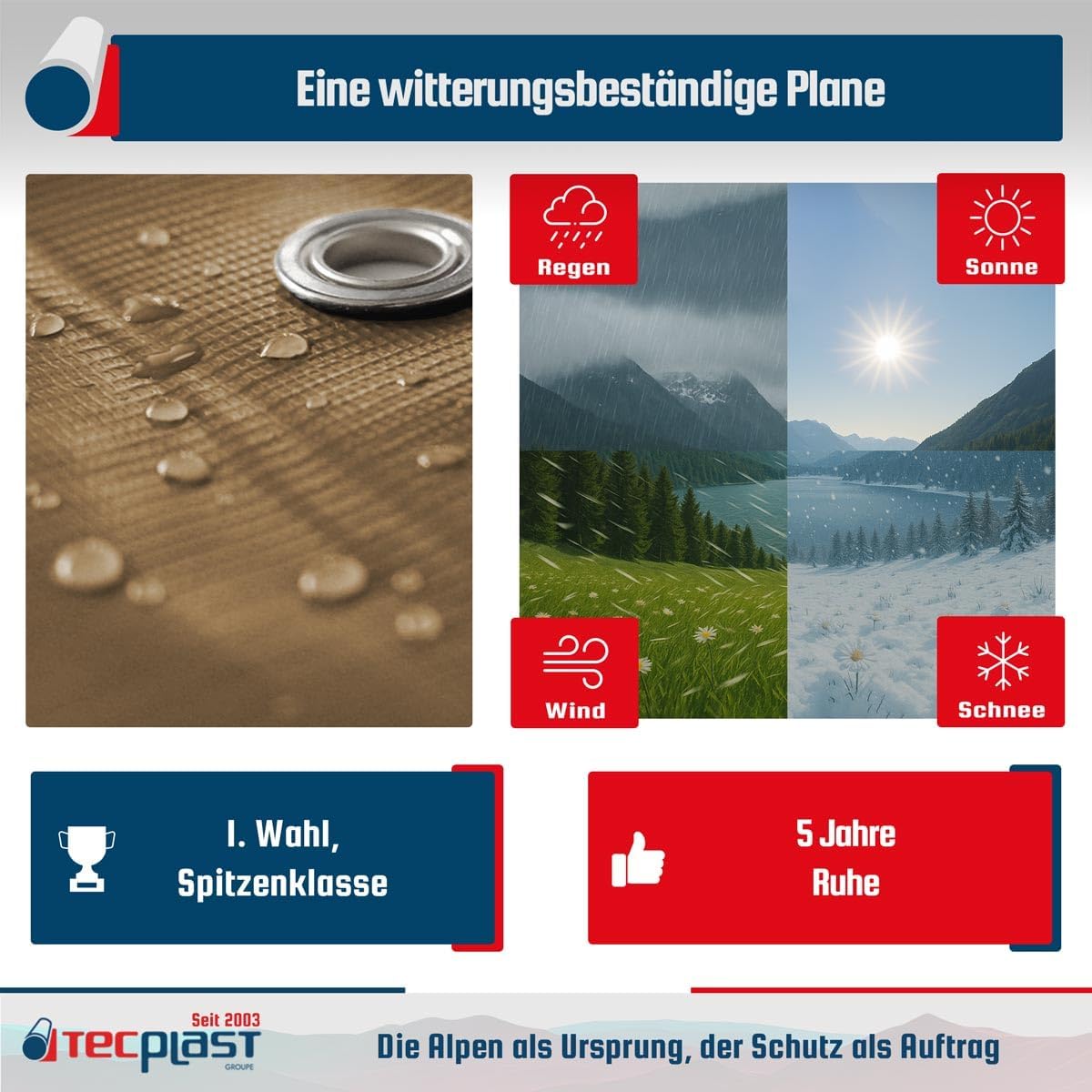 Tecplast Carport-Plane 3x6 m Dunkelbeige - 5 Jahre Garantie LP506CP - wasserdichte Schutzplane aus PVC für Carports