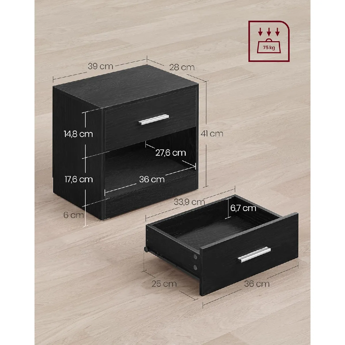 Acaza Table de nuit - Noir