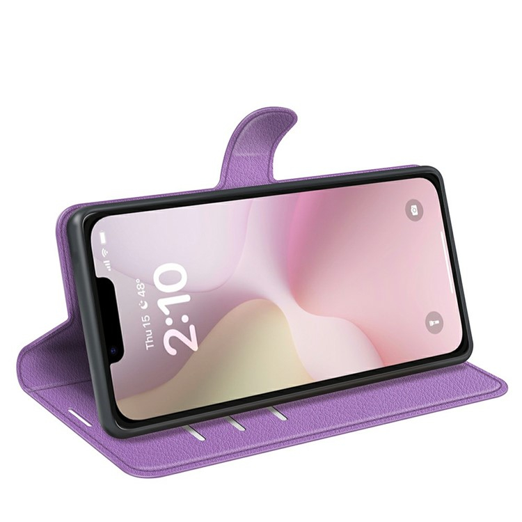 iPhone 16e Leder Tasche Flip Cover Litchi Look - Lila