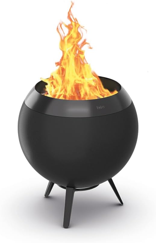höfats - Moon 45 All Black Feuerschale mit niedrigem Fuß - emaillierter, raucharmer, schwarzer Feuerkorb mit Holzvergaser-Technologie, zweistufigen Verbrennungsprozess - Feuerstelle mit ⌀ 45 cm