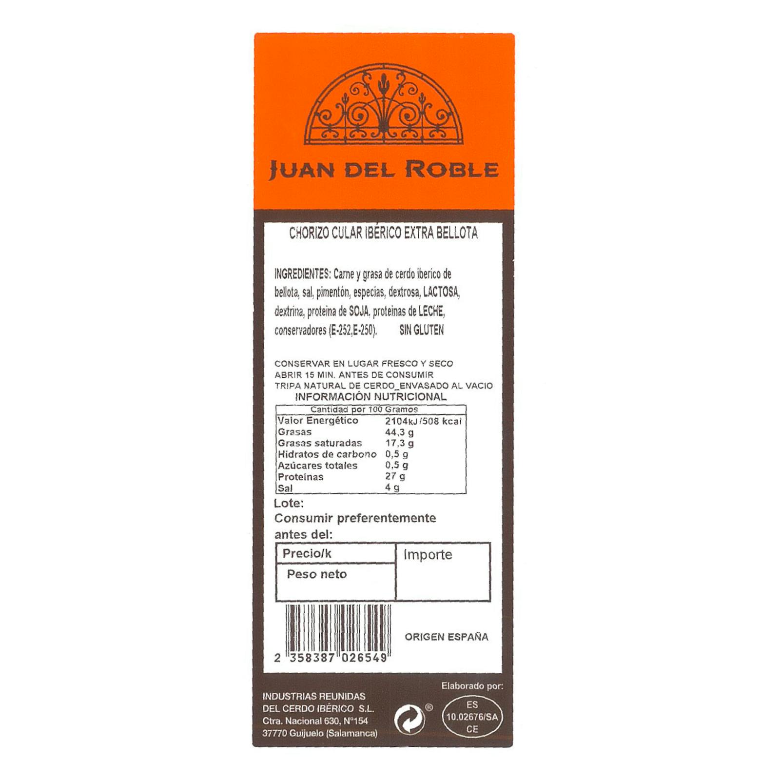 Chorizo Ibérique de Bellota Extra Extra Juan del Roble