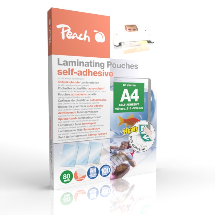 Peach 100 x A4 Laminierfolien, 80 mic, selbstklebend