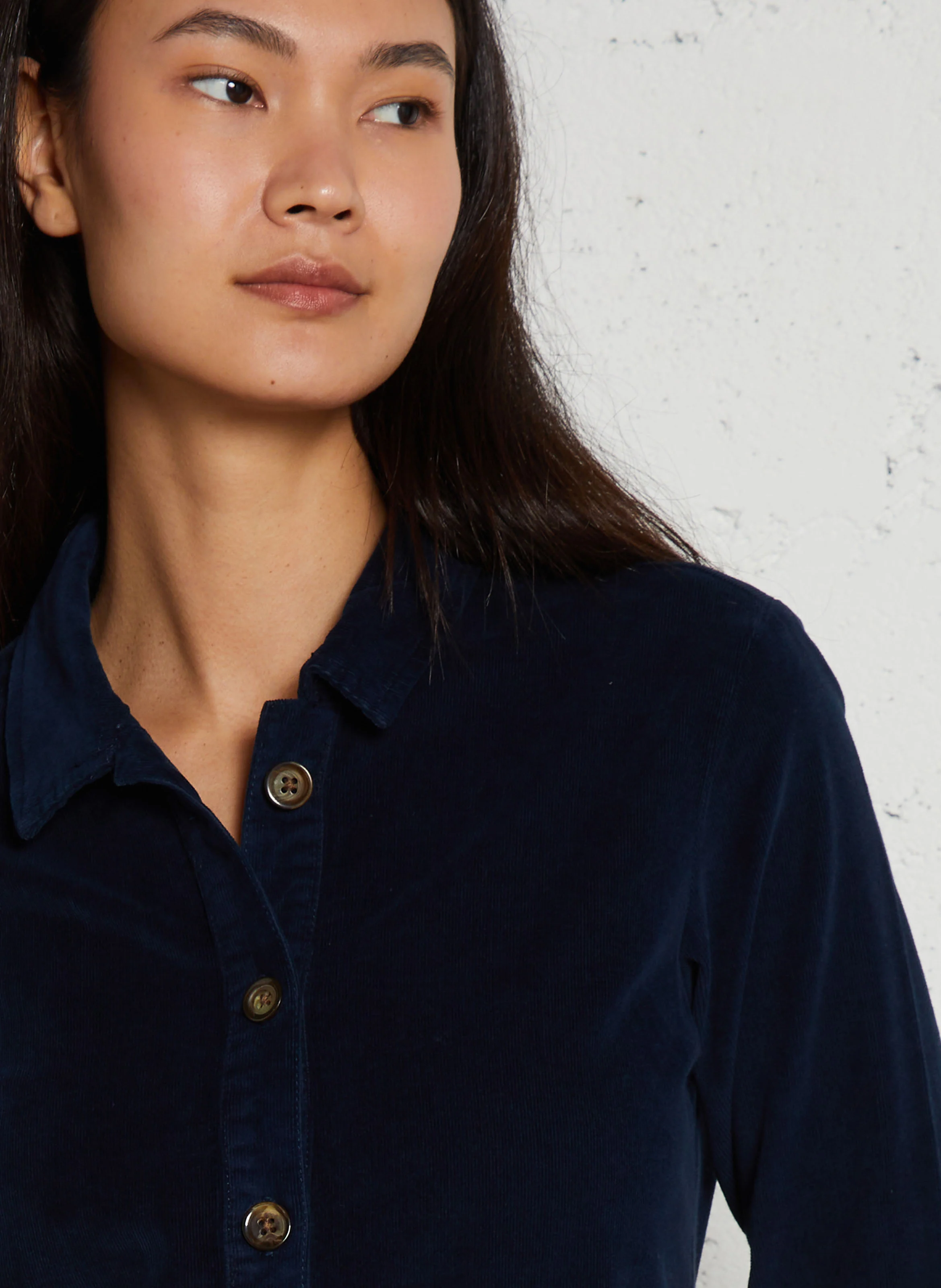 Robe chemise en coton velours | Bleu
