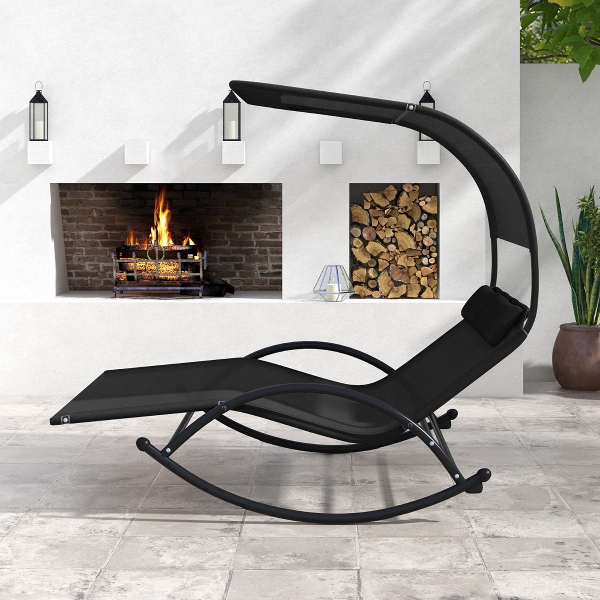 Chaise Longue Double Chaise à Bascule pour 2 Personnes 2 Appui-Têtes Amovibles Cadre en Métal Robuste Lit de Repos Ergonomique 2 Places Gris/Noir/Beige - Lidl-Manfred
