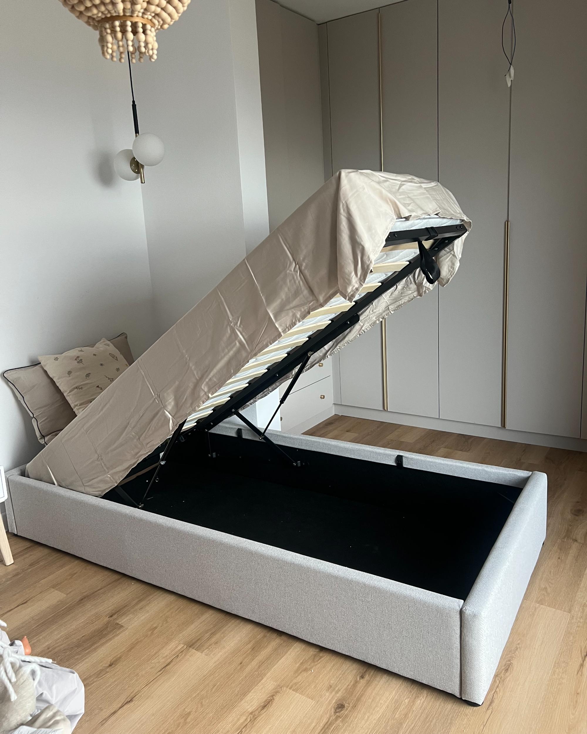 Opbergbed zonder hoofdbord Stof DINAN 90 x 200 cm Lichtgrijs