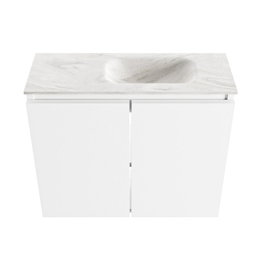 Mondiaz Ture DLux toiletmeubel 60cm talc met wastafel ostra rechts met kraangat