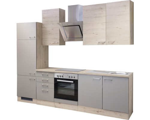 Flex Well keukenblok met apparatuur Riva 270 cm kwartsiet cubanit san remo licht mat eiken gedemonteerd omkeerbaar uitvoering 00010783