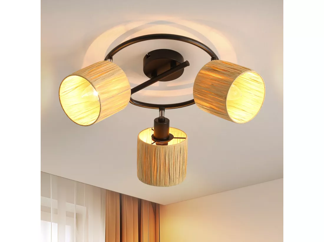 Spot De Plafond 3 Flammes E14 Noir Naturel Plafonnier Papier Salon