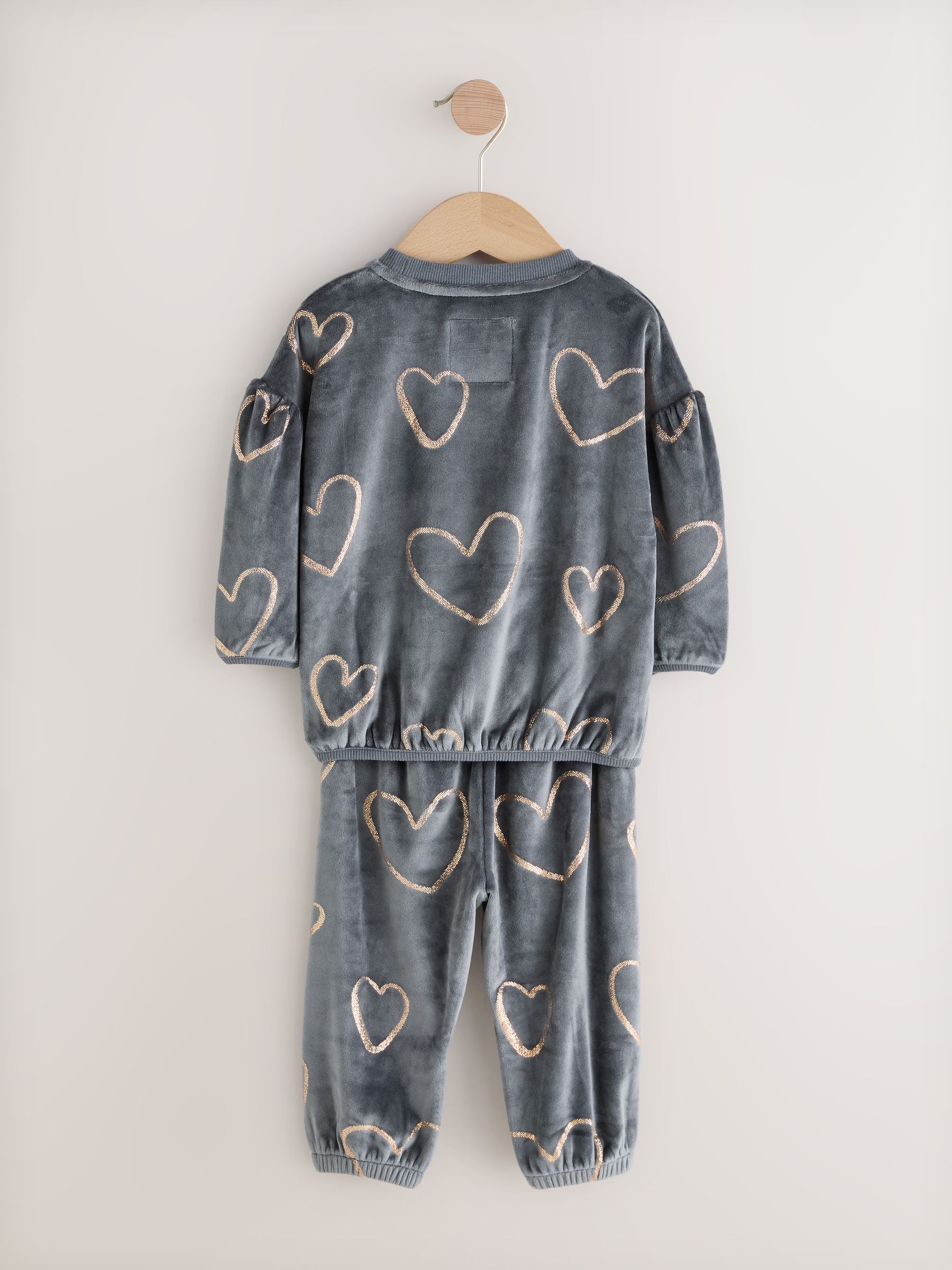 Metallic antracietgrijs hart - Behaaglijke fleece pyjama (9 mnd-16 jr)