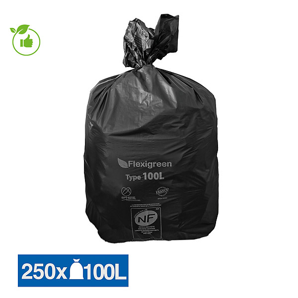 Sac poubelle noir Flexigreen 100 L, lot de 250