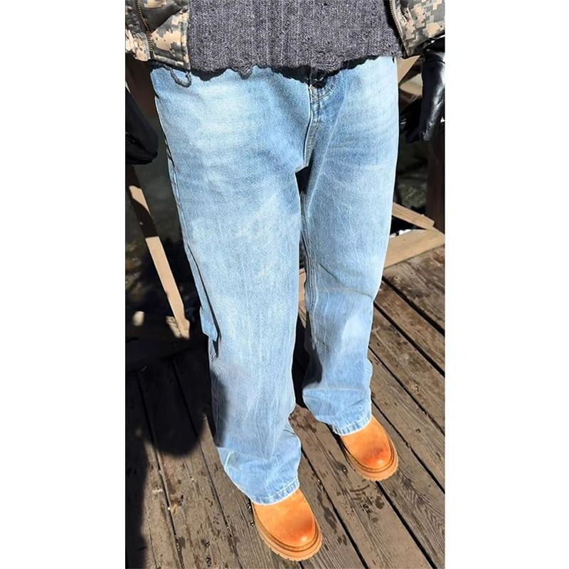 Posive - Mid Rise Washed Flared Jeans